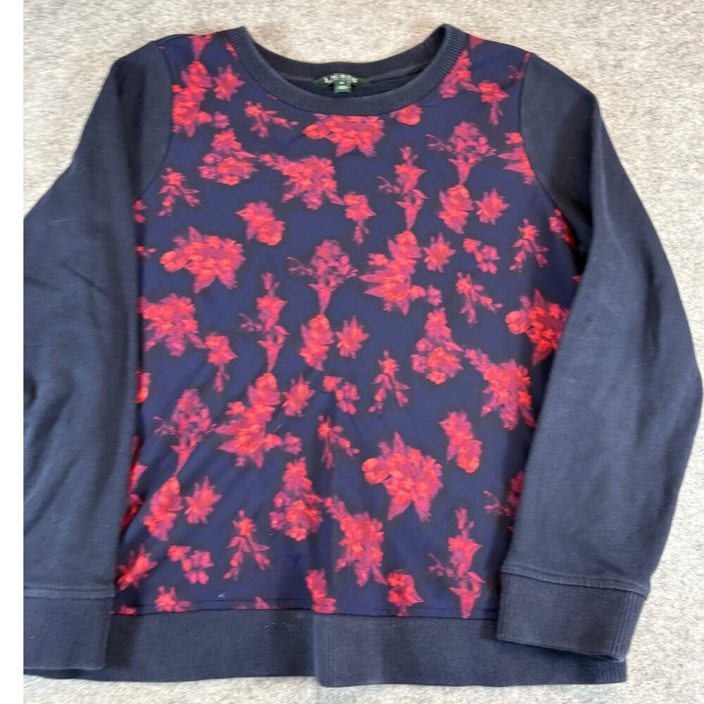 Lauren Ralph Lauren Sweatshirt Womens Medium Blue Red Floral Crew Neck Boho